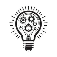 A creative business icon showing light bulb and settings gear