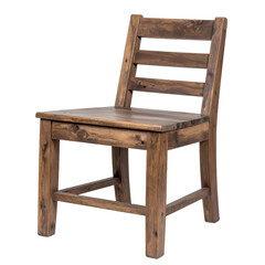 Classic brown wooden chair with ladder back on transparent background