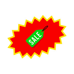 Bright red starburst with green sale tag