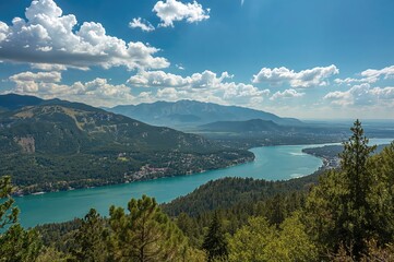 Scenic view of nature with water and trees under a clear summer sky