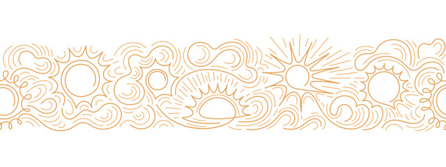 Sun, moon, cloud on sky. Art line seamless pattern