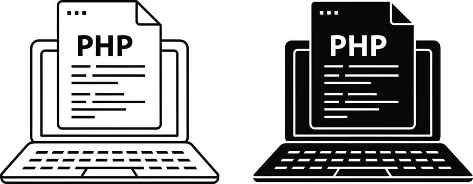 Php programming laptop coding development software vector graphics