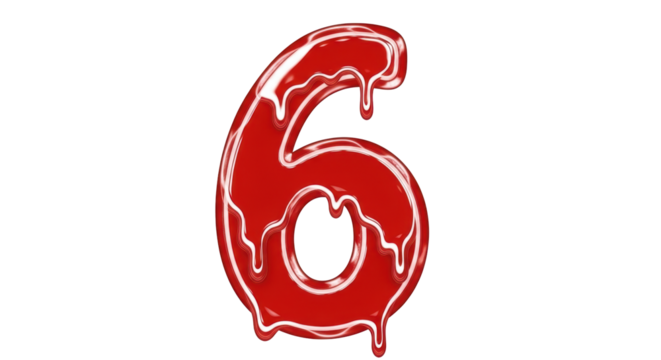 Isolated Number Six with Red Drip