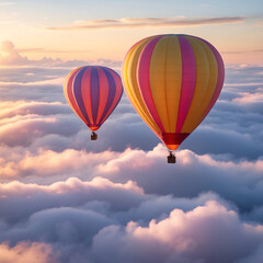 Obraz premium Hot Air Balloons Soaring Above Clouds at Sunrise