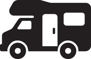 RV camper silhouette vector illustration isolated on white background for travel, adventure, outdoor design projects.
