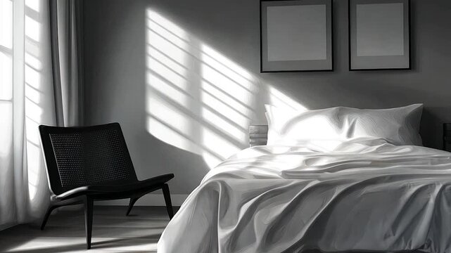 Modern bedroom interior with sunlight