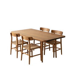 Fototapeta premium European oak dining table with 4 chairs, isolated, white background.