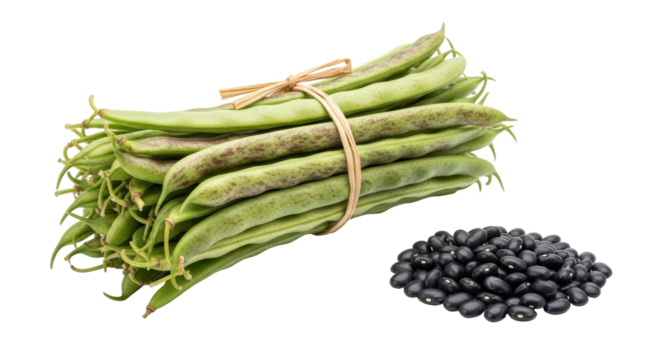 Isolated Bundle of Green Beans with Black Beans