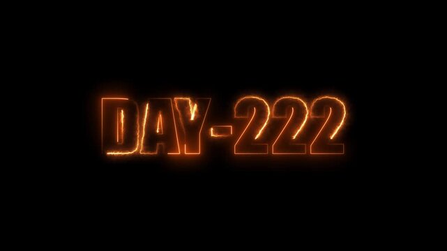Neon text day-222 animation on black background.calender, text,number, days, date, countdown neon text concept.