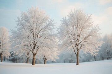 Fototapeta premium Blurred winter backdrop featuring frosty abstract trees
