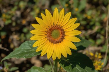 Obraz premium A radiant sunflower blooming along a scenic hiking path