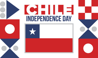 Chile Independence Day. Happy national holiday Fiestas Patrias. Freedom day. Celebrate annual in September 18. Chile flag. Patriotic chilean design. Poster, card, banner, template, background. Vector