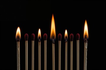 A series of consecutive matches catching fire one after another