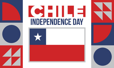 Chile Independence Day. Happy national holiday Fiestas Patrias. Freedom day. Celebrate annual in September 18. Chile flag. Patriotic chilean design. Poster, card, banner, template, background. Vector