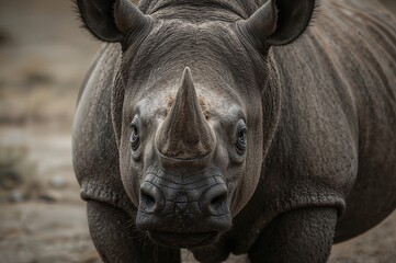 Obraz premium An Intimidating Close-Up of a Large Horned Rhino