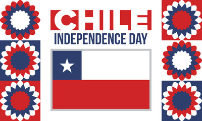 Chile Independence Day. Happy national holiday Fiestas Patrias. Freedom day. Celebrate annual in September 18. Chile flag. Patriotic chilean design. Poster, card, banner, template, background. Vector