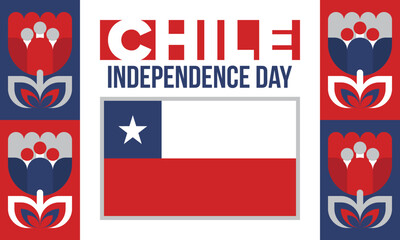 Chile Independence Day. Happy national holiday Fiestas Patrias. Freedom day. Celebrate annual in September 18. Chile flag. Patriotic chilean design. Poster, card, banner, template, background. Vector