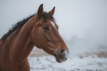 Obraz premium A horse inhaling chilly air