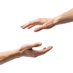 Two elegant hands reaching out gently on transparent background