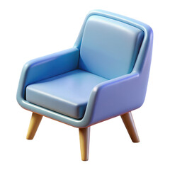 Modern pastel blue accent chair with wooden legs 3d rendered for contemporary interiors transparent background