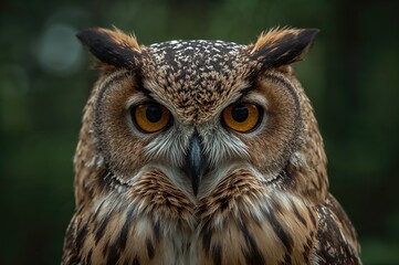 Fototapeta premium A detailed close-up of a Eurasian Eagle Owl's piercing gaze