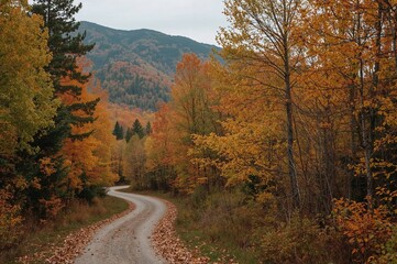 Fototapeta premium A rugged path meanders through a thick woodland filled with tall trees