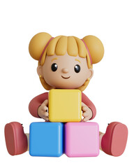 Child Girl Cartoon 3D Render Cutout Children's Day Dia das Crianças