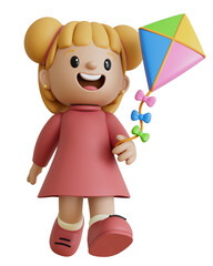 Child Girl Cartoon 3D Render Cutout Children's Day Dia das Crianças