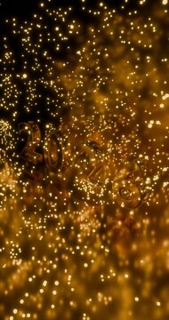 3D animation render happy new year number 2026 metallic between fireworks surrounded by glitter particles and illuminate, look down camera movement