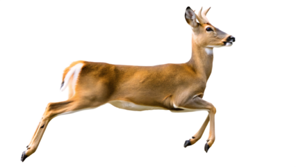 photograph a deer leaping on mid air isolated on white background, png, ai generated.