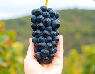 Hand holding a bunch of dark grapes (1)