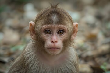 Fototapeta premium A young bonnet macaque gazing directly at the lens