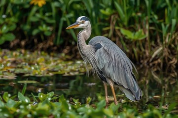A Glimpse of a Grey Heron in Its Natural Habitat