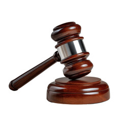 Wooden Gavel with Silver Band on a Round Base Representing Justice and Legal Authority in Court Settings