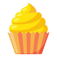 Bright yellow cupcake with swirled frosting vector illustration