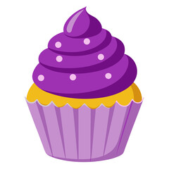 Sweet purple cupcake with swirled frosting vector graphic
