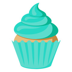 Cyan cupcake with swirled frosting vector illustration