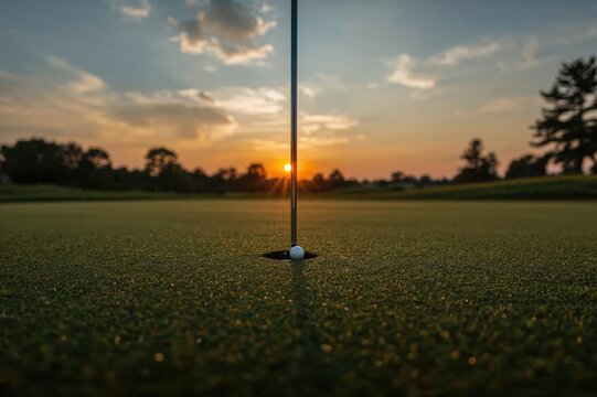 A lengthy putt on the putting surface as dusk approaches