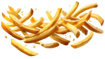 Crispy French Fries Flying in Air on White Background - Food Photography