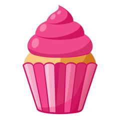 Vibrant hot pink cupcake with swirled frosting vector illustration