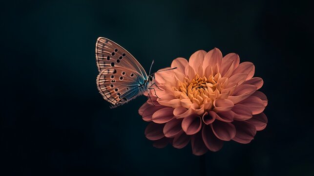 Close up of delicate butterfly perched on vibrant flower, photographed with mirrorless camera 200mm telephoto lens natural daylight