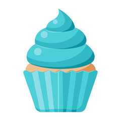 Sky blue cupcake with swirling frosting vector illustration