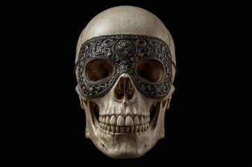 Fototapeta premium A human skull wearing a mask symbolizes our hidden identities, yet beneath the surface, we share the same humanity.