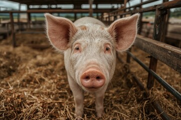 A pig confined inside a pen