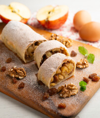 Apple strudel is a traditional dessert typical of Austrian and southern German cuisine.