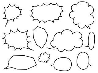 手描き吹き出しセット（黒線、白塗り）