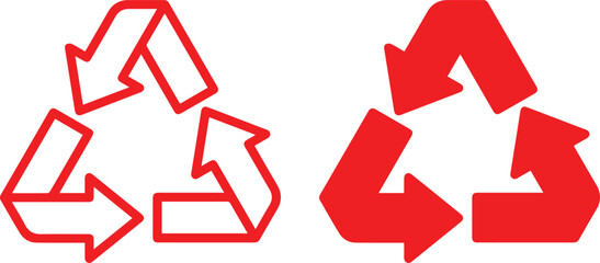 recycling symbol icon red arrows,symbol, graphic, illustration, vector minimalist, geometric, simple, isolated, graphic design, 