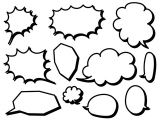 手描き吹き出しセット（影付き、黒線、白塗り）