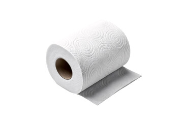 Fototapeta premium White paper towel roll with decorative pattern partially unrolled showing design, isolated on a transparent background