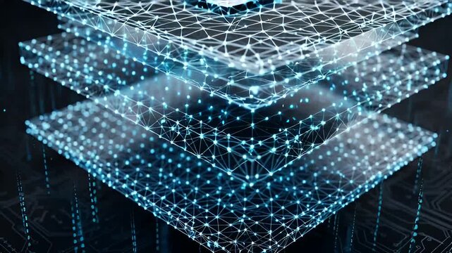 Abstract layered data security network with padlock icon, representing data protection and - Powered by Adobe